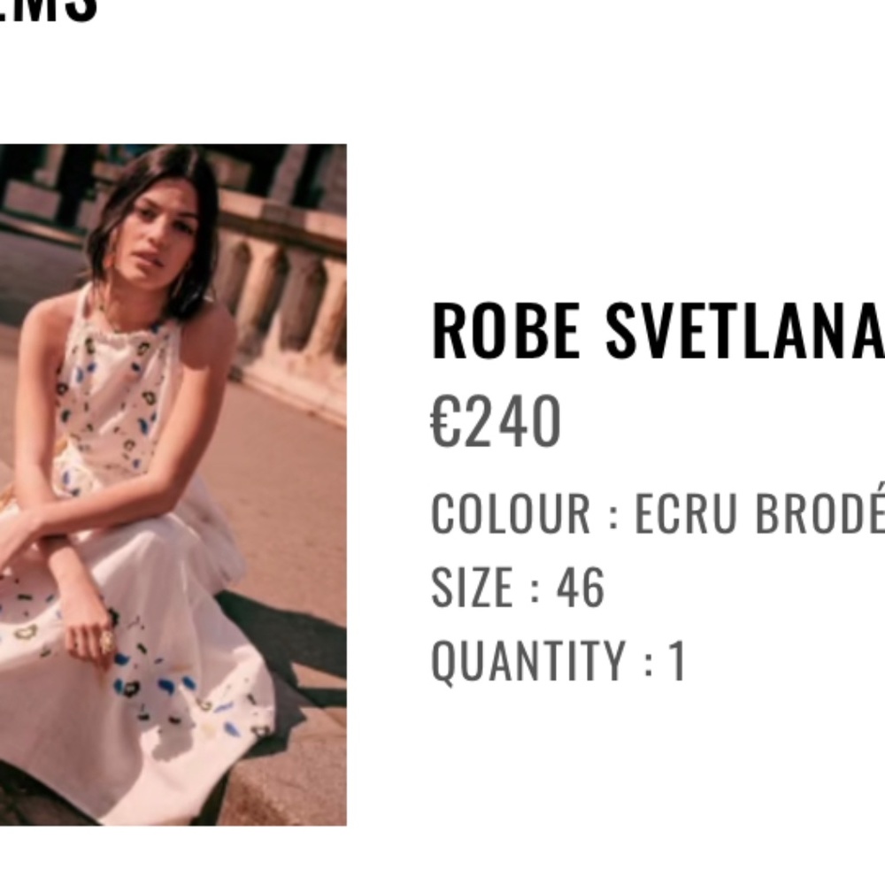 Sézane Svetlana dress in Ecru, size 46 (14 US)